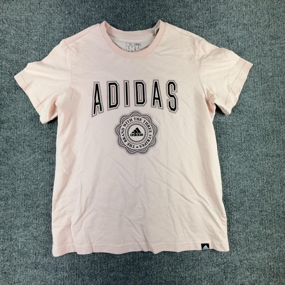 Adidas Shirt women's Medium Pink Logo Graphic Regular Fit Short Sleeve Tee